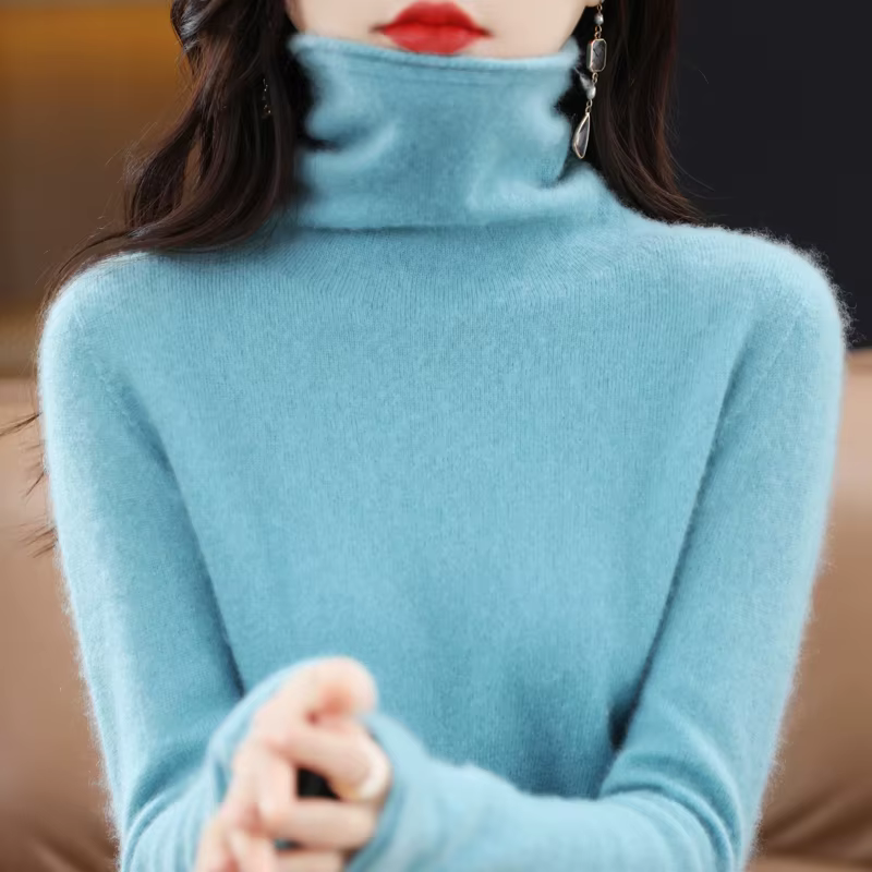 Pull à col roulé en laine mérinos pour femme