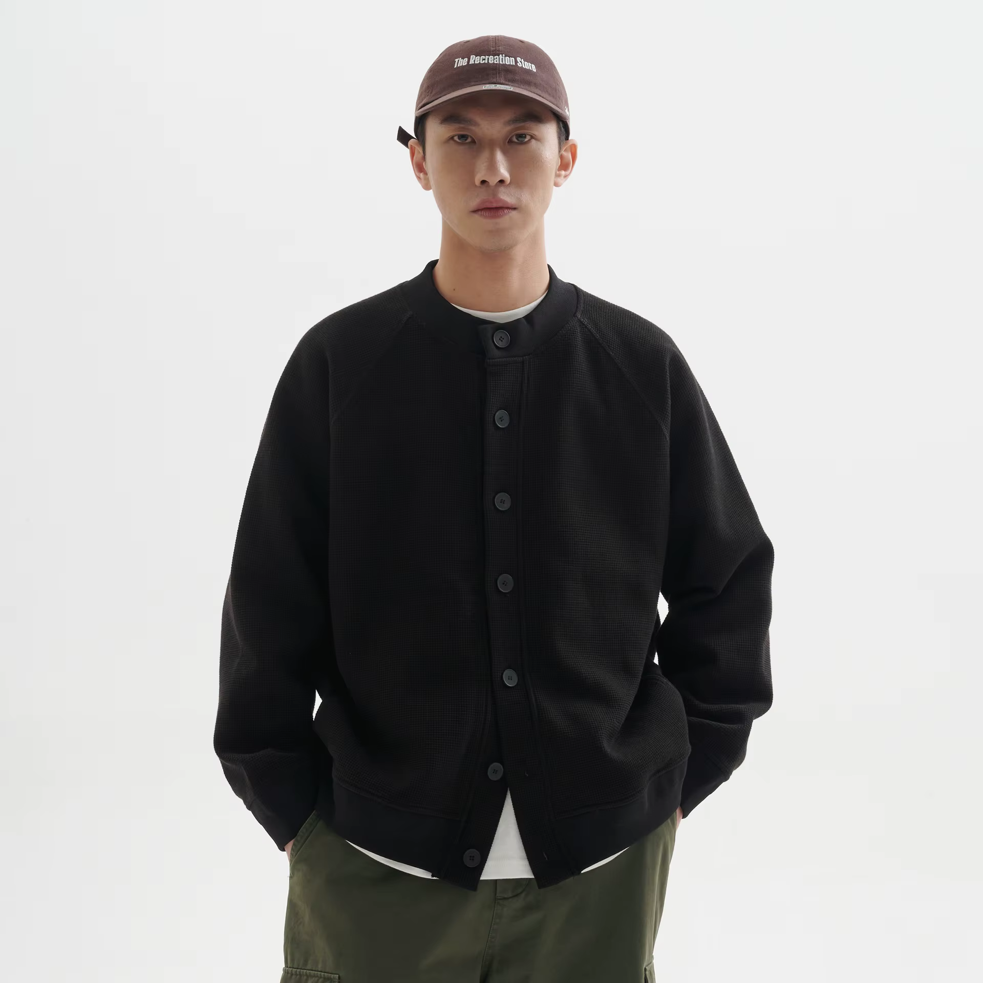 Cardigan ample à col baseball en maille gaufrée