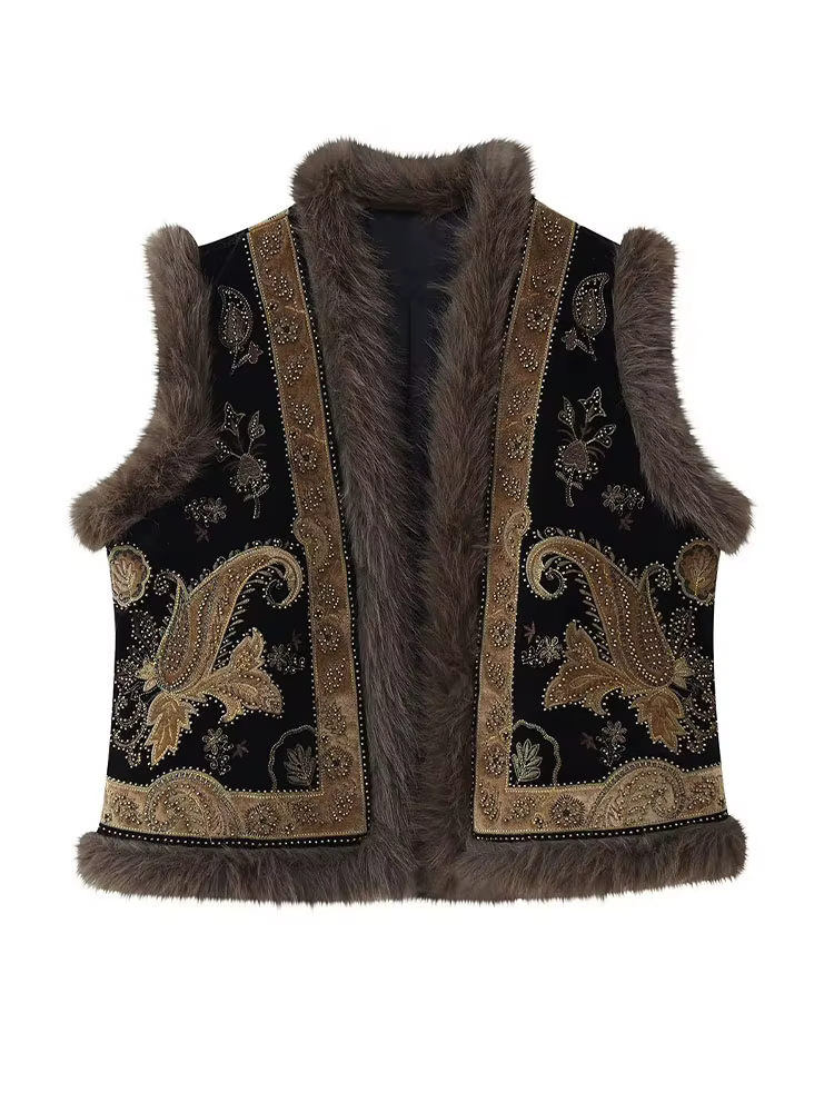 HH Fashion Gilet Chaud Sans Manches Rétro Style Urbain pour Femme