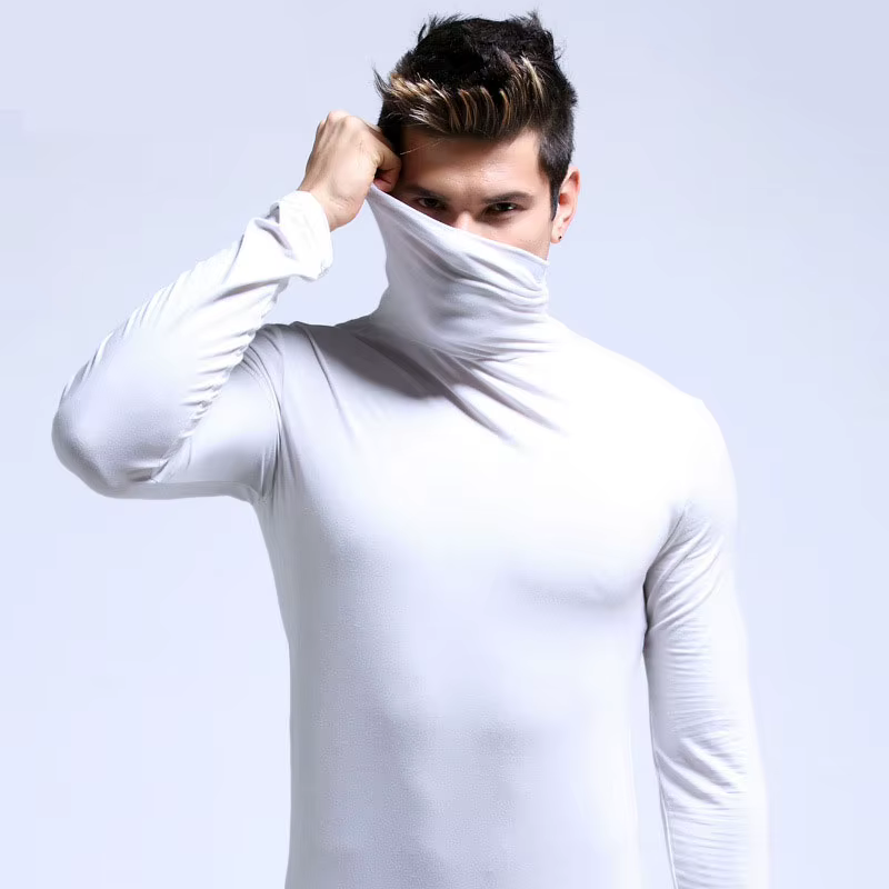 T-shirt à manches longues et col haut pour homme, manteau chaud, couleur unie, automne et hiver, nouvelle collection