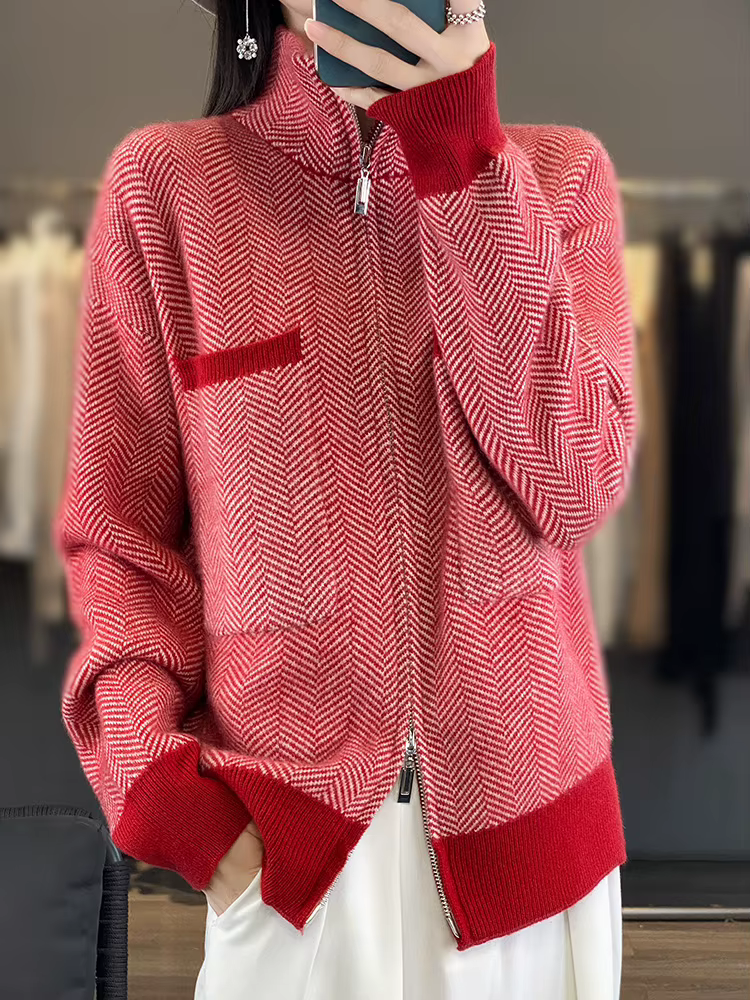 100% laine mérinos femmes pull décontracté col roulé fantaisie cour Cardigan femme tricots à manches longues cachemire pardessus vêtements hauts