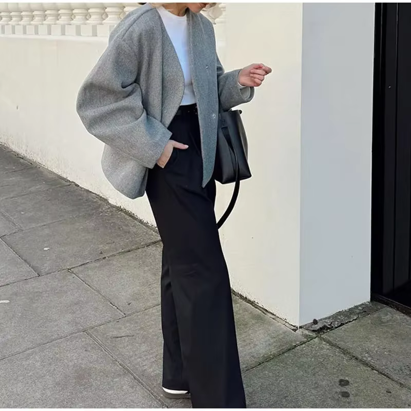 Cardigan à col en V, manteau à bouton unique, mode européenne et américaine 2025, manteau décontracté ample pour femmes