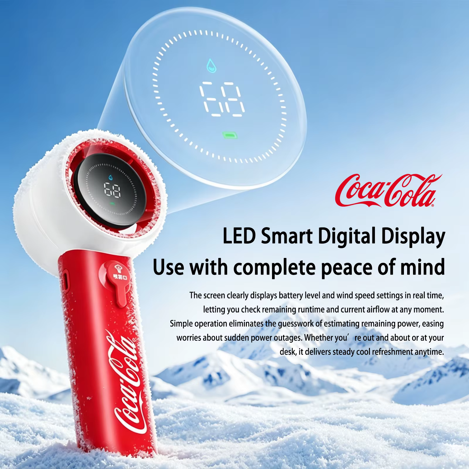 Ventilateur portable à brumisation d'eau Coca-Cola Mini 3000 mAh, 5 vitesses, rechargeable par USB, pour extérieur