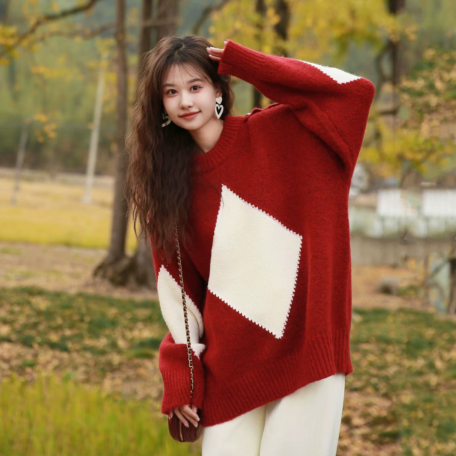 Pull ample rouge de noël pour femmes
