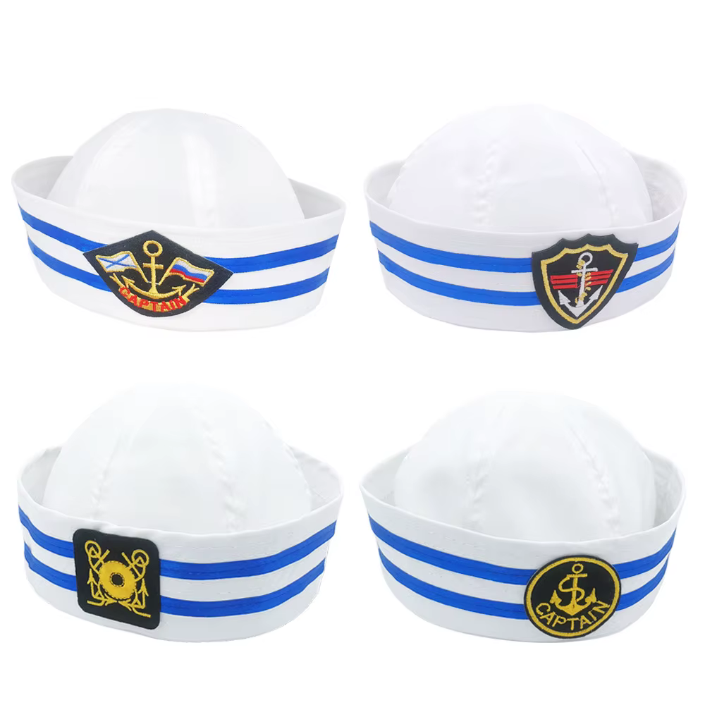 Chapeau de Marin Blanc pour Homme et Femme, Costume de Capitaine, Casquettes Nautique, Décor pour ixd'Halloween, Spectacle, Cosplay, Été