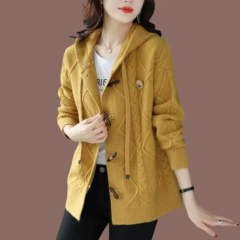 Cardigan Femmes Printemps Automne 2025 Nouveau Ample à Manches Longues Capuche Chic Décontracté Vestes Tricots