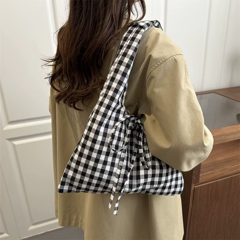 Sacs à bandoulière Vintage à carreaux pour femmes, grande capacité, polyvalent, gilet pour dames, léger, Portable, fourre-tout de Shopping