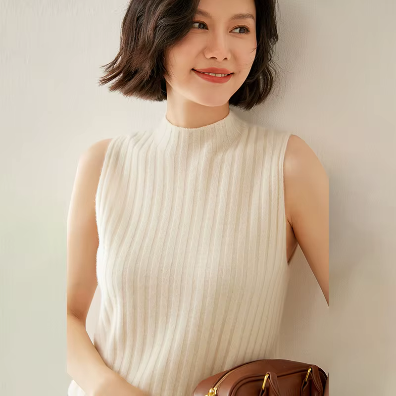 Pull tricoté sans manches en cachemire pour femme