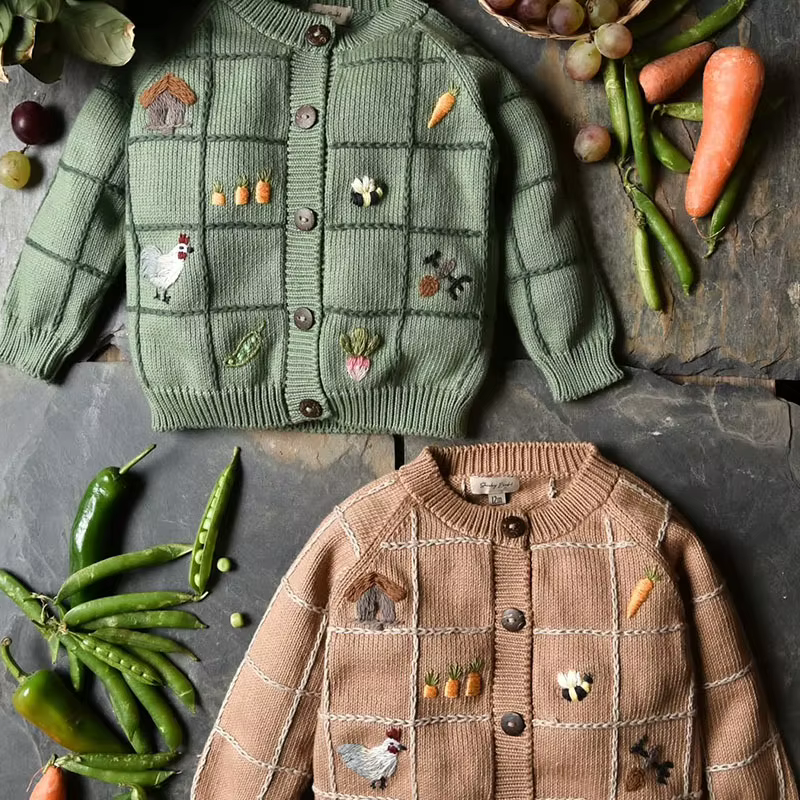 Manteau pull à manches longues en laine brodée robuste pour enfants, tricoté, nouvelle collection hiver 2025