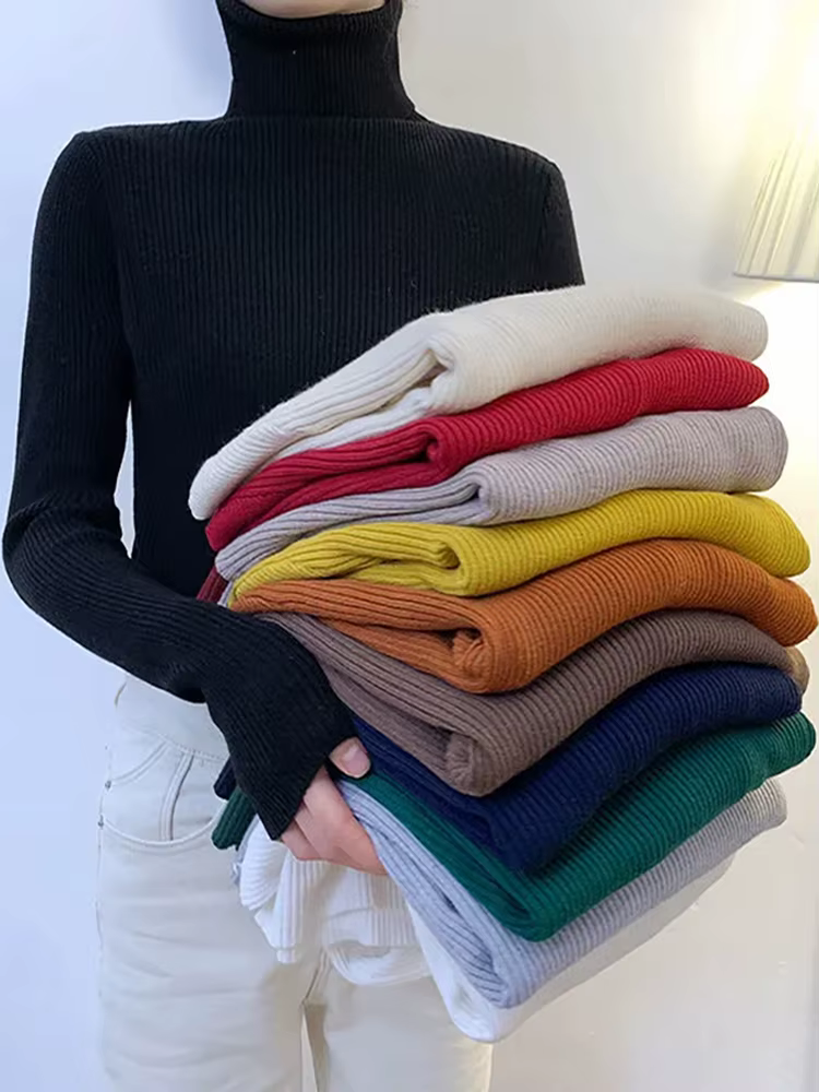 ZOpastels-Pull à col roulé à manches longues pour femmes