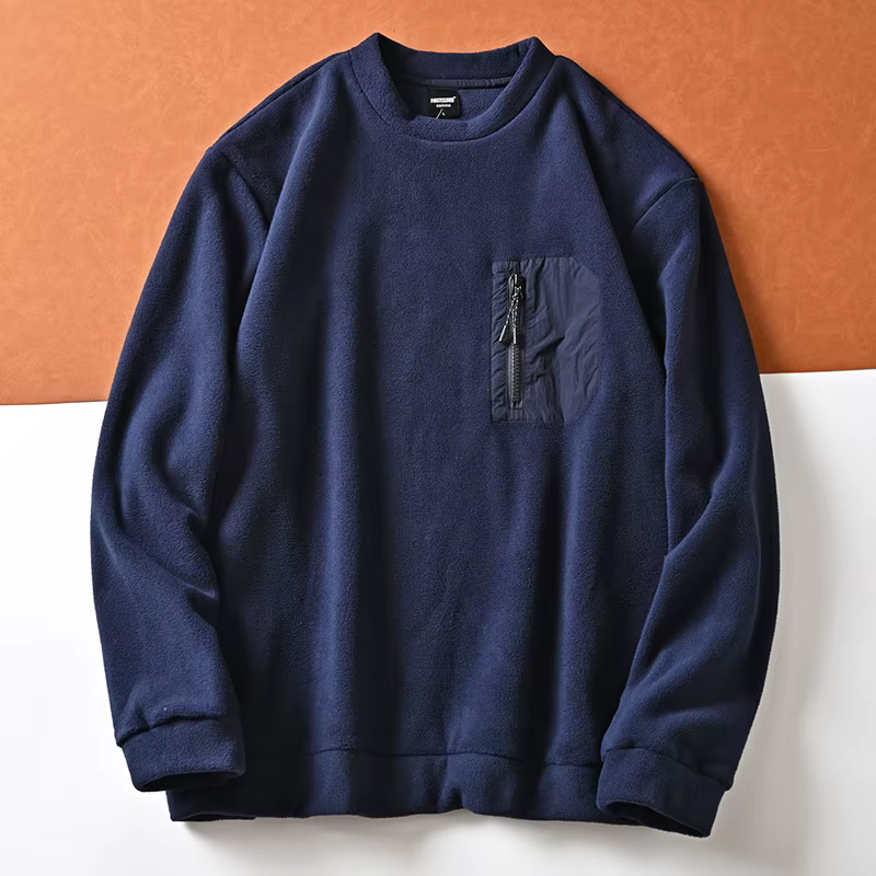 Pull chaud décontracté à col rond pour hommes, pull tendance, poche zippée sur la poitrine, sourire, polyvalent
