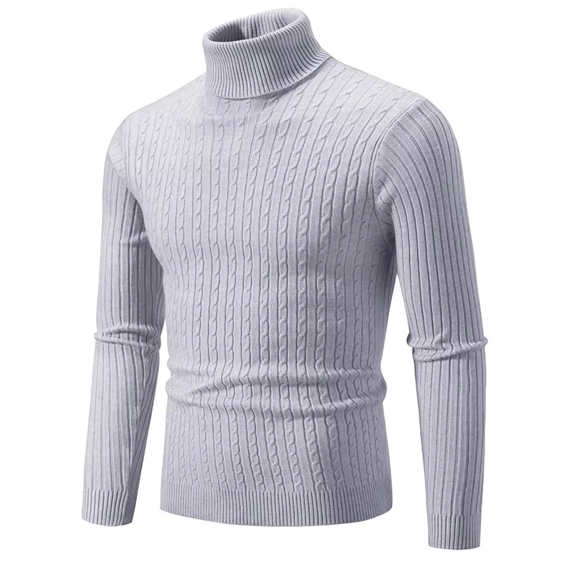 Pull col roulé chaud pour homme 2026 – Couleur unie, tricoté, décontracté, en laine, pour l'hiver et les activités de plein air