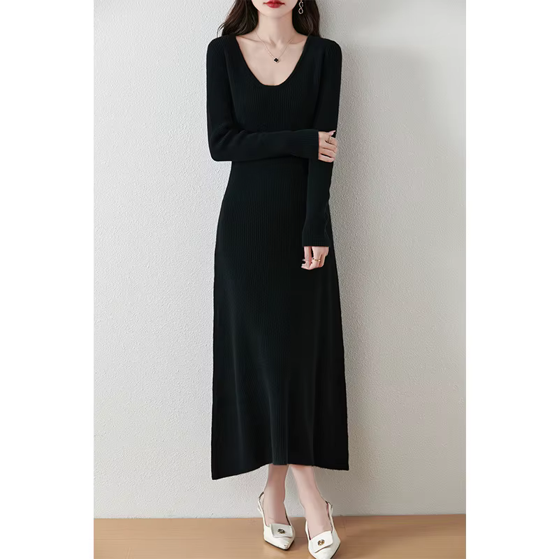 VU col coupe ajustée 100% laine mérinos femmes automne hiver nouveau Style à manches longues chaud couleur unie pull à la mode robe en tricot