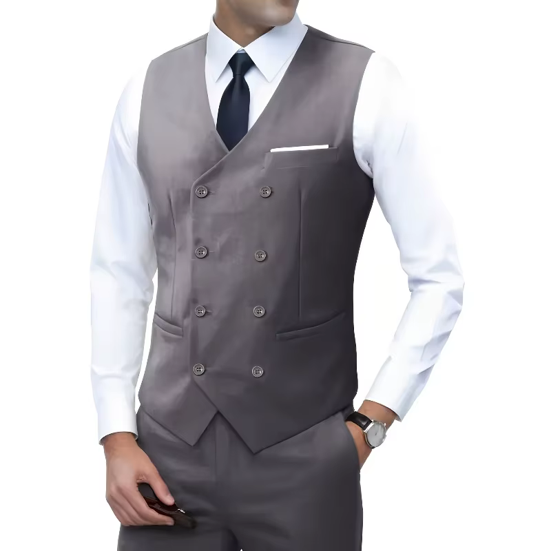 Veste sans manches croisée pour homme, style britannique, coupe ajustée, formelle, de haute qualité, plusieurs couleurs – Grande Vente