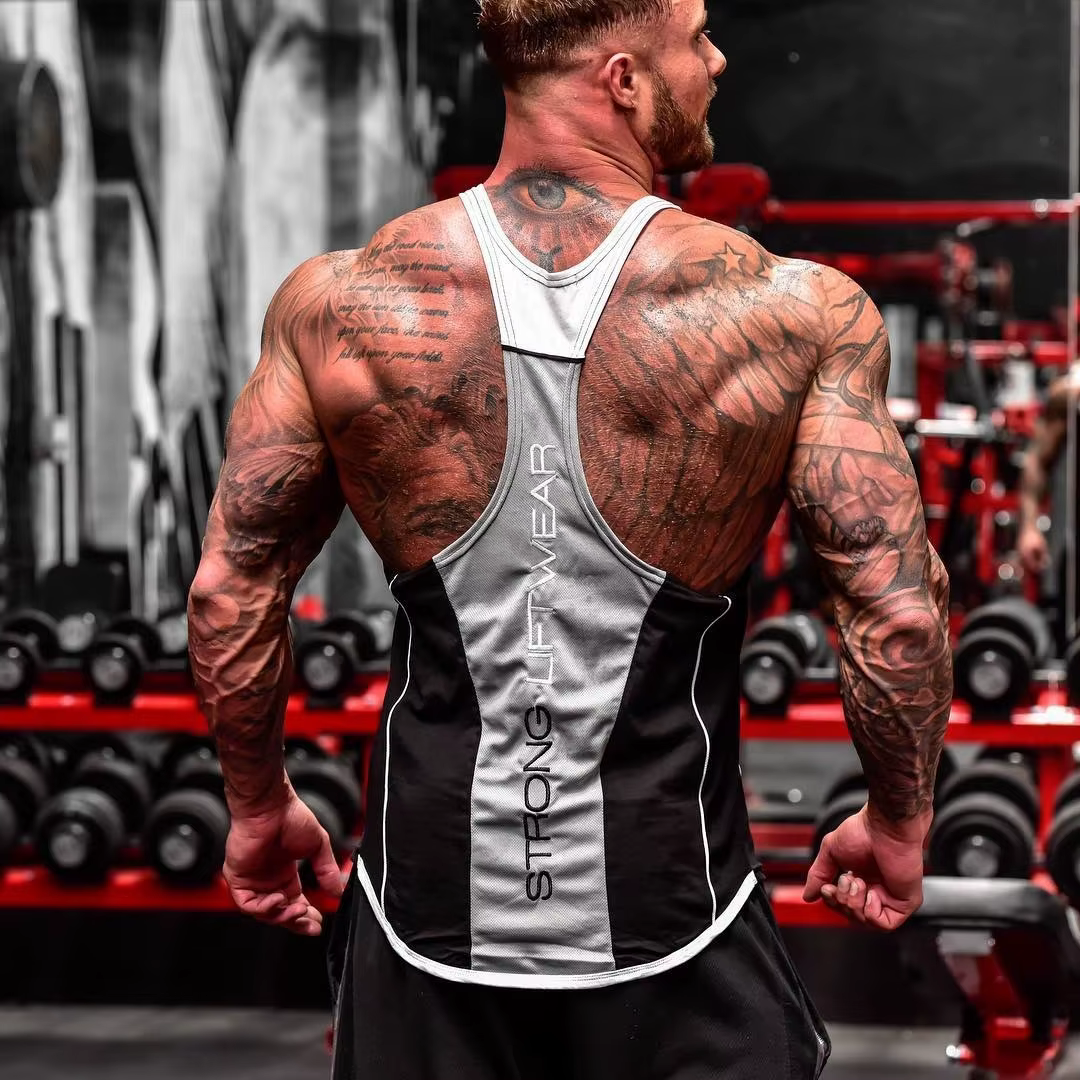 Nouveau débardeur de fitness musculaire pour homme, style américain, sport décontracté, dos en X, course à pied, entraînement, élastique, respirant, en coton