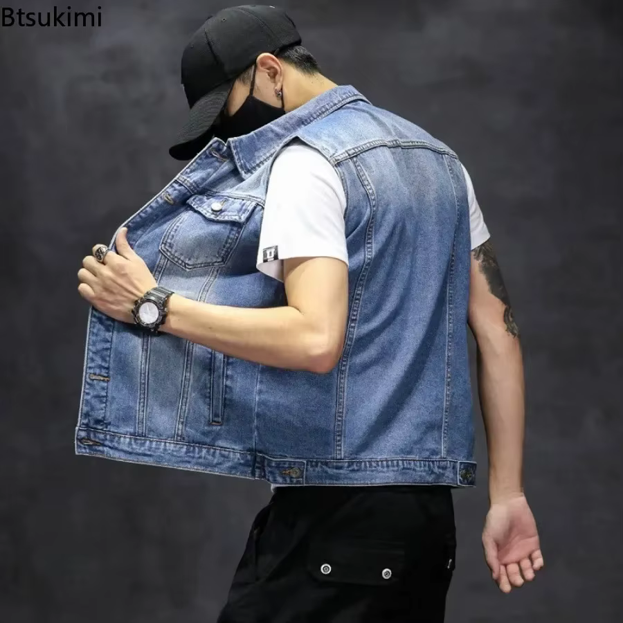 Gilets en denim déchirés pour hommes, veste en fibre de coton, gilet de cow-boy décontracté, streetwear hip hop, haute qualité, tout neuf et à la mode