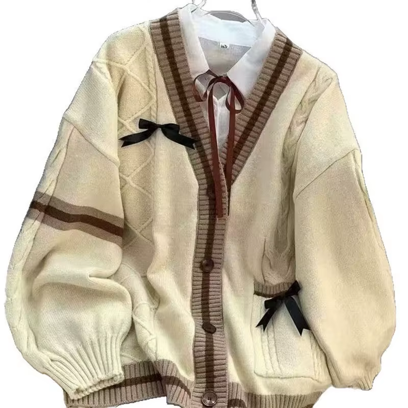 Cardigan décontracté avec nœud doux pour femme
