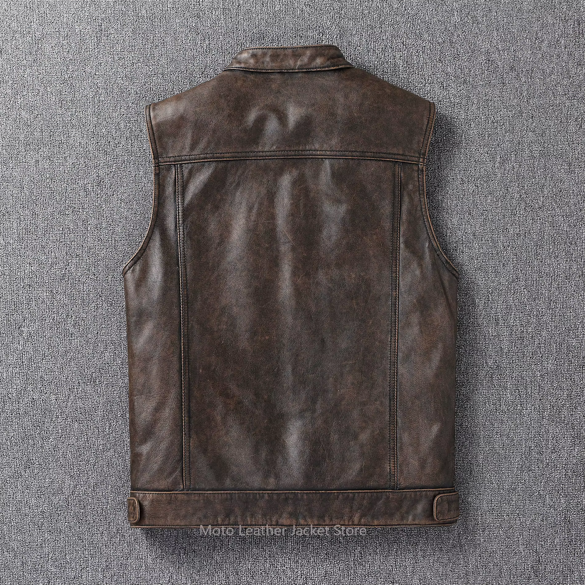 Gilet de motard vintage en cuir de vachette première couche vieilli pour homme – Veste de moto en cuir véritable