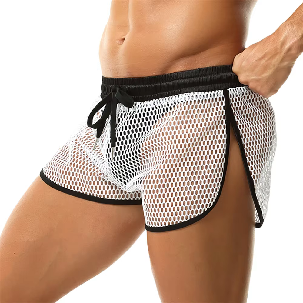 Shorts de sport pour hommes en maille respirante avec fentes latérales, style décontracté, coupe ample, pour la musculation, la course, la plage et la natation