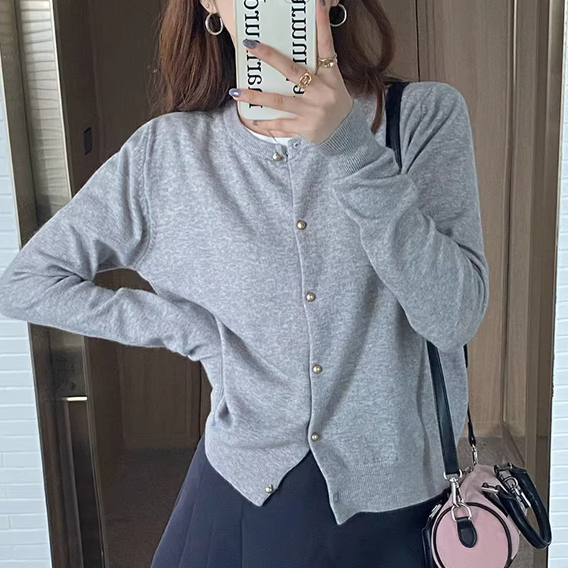 Cardigan tricoté basique à col rond pour femme