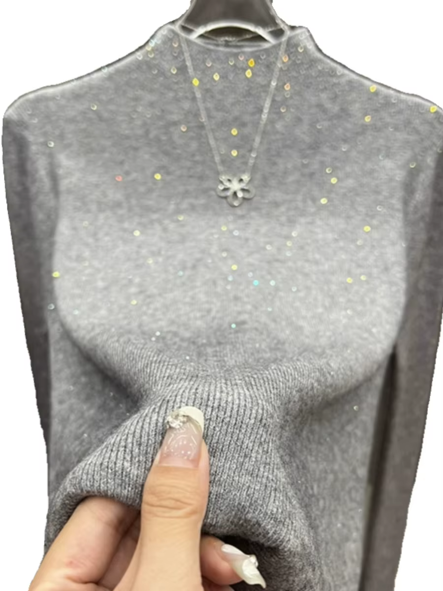 Hiver col roulé chandails femmes hauts scintillants coupe ajustée Pull