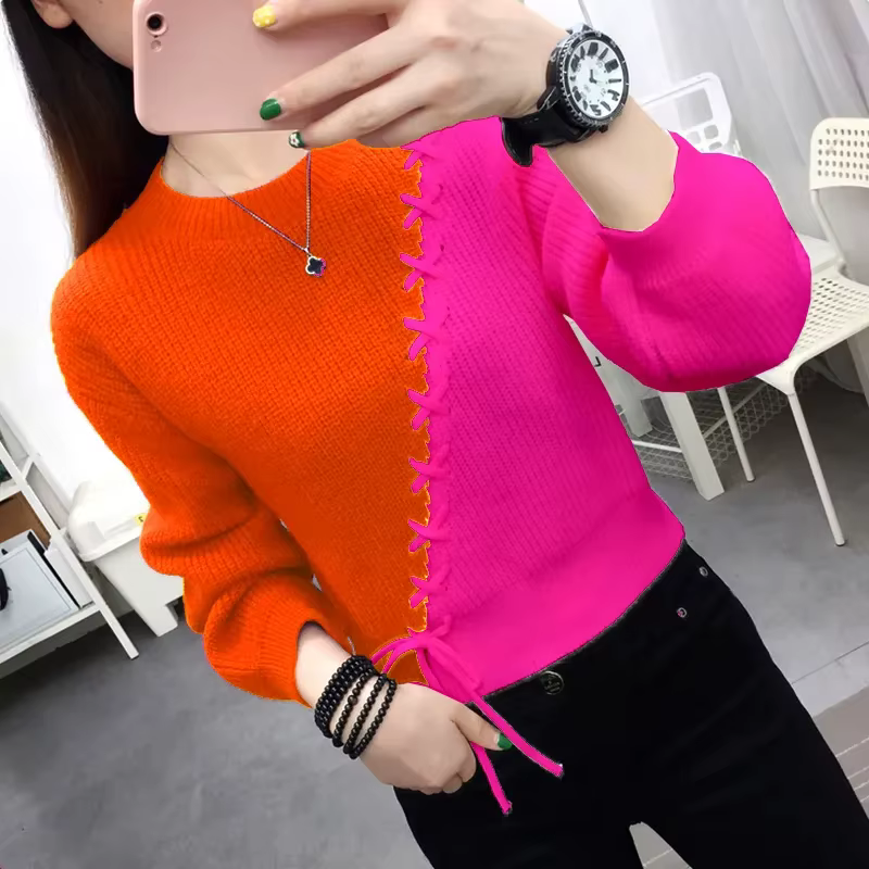 Pull à Manches sulfet Col Rond pour Femme