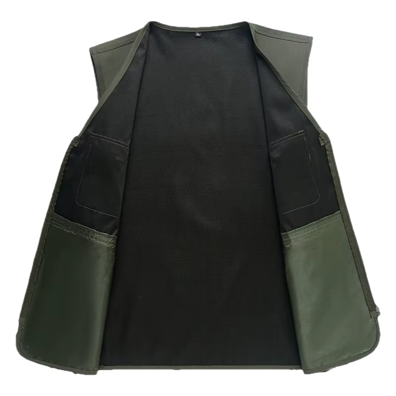 Gilet de pêche d'extérieur pour homme, léger, col en V, avec poches zippées, coupe ample, en tissu polyester, idéal pour la pêche et la photographie