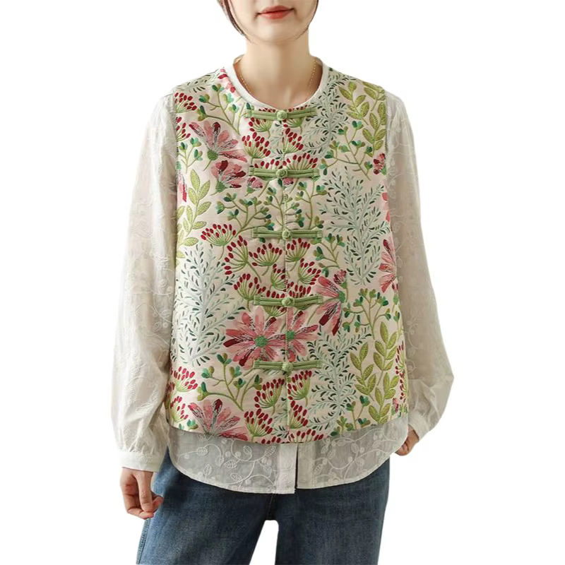 Gilet ample brodé floral