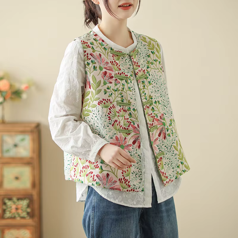 Gilet ample brodé floral