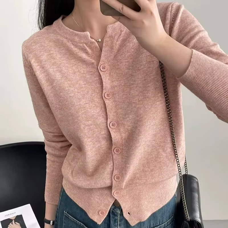 Cardigan en tricot décontracté pour femme, polyester 100%, couleurs gris kaki rose noir, tailles S M L' XL, pour automne hiver et occasions spéciales