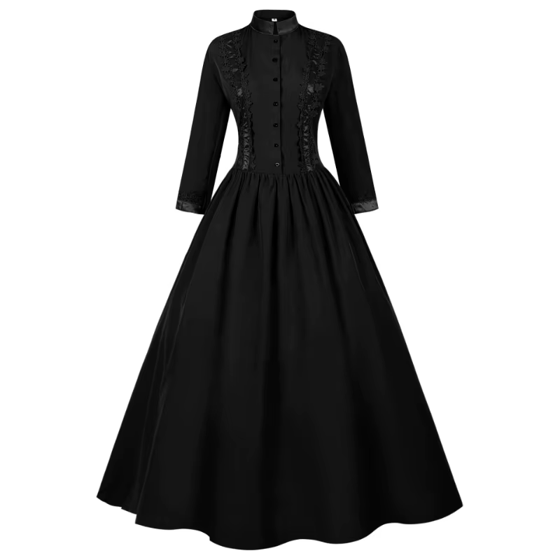 Robe longue victorienne médiévale à col montant pour femme, robe de soirée gothique rétro en dentelle, coupe sablier, pour cosplay et événements formels