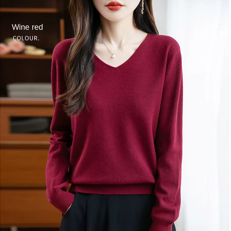 Pull femme col en v automne hiver basique chaud