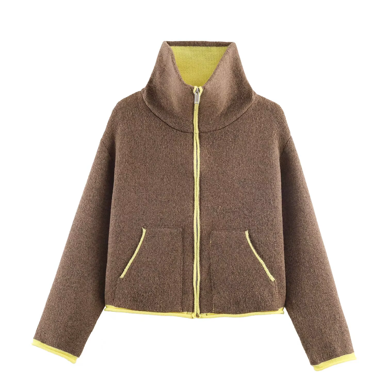 Veste courte en tricot à col haut et manches longues pour femme HH 2026