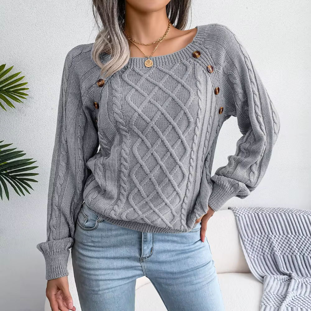 Pull à col rond avec bouton pour femme