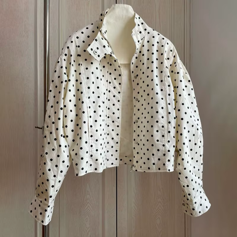TARUXY mode à pois imprimé veste manteau femmes col montant à manches longues vêtements de travail