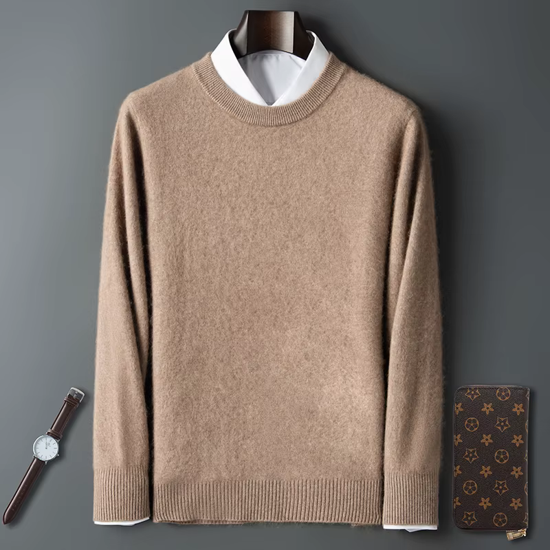 Pull à col rond en cachemire de vison pur pour homme, pull décontracté tricoté à manches longues, vêtements pour l'automne et l'hiver, 100%