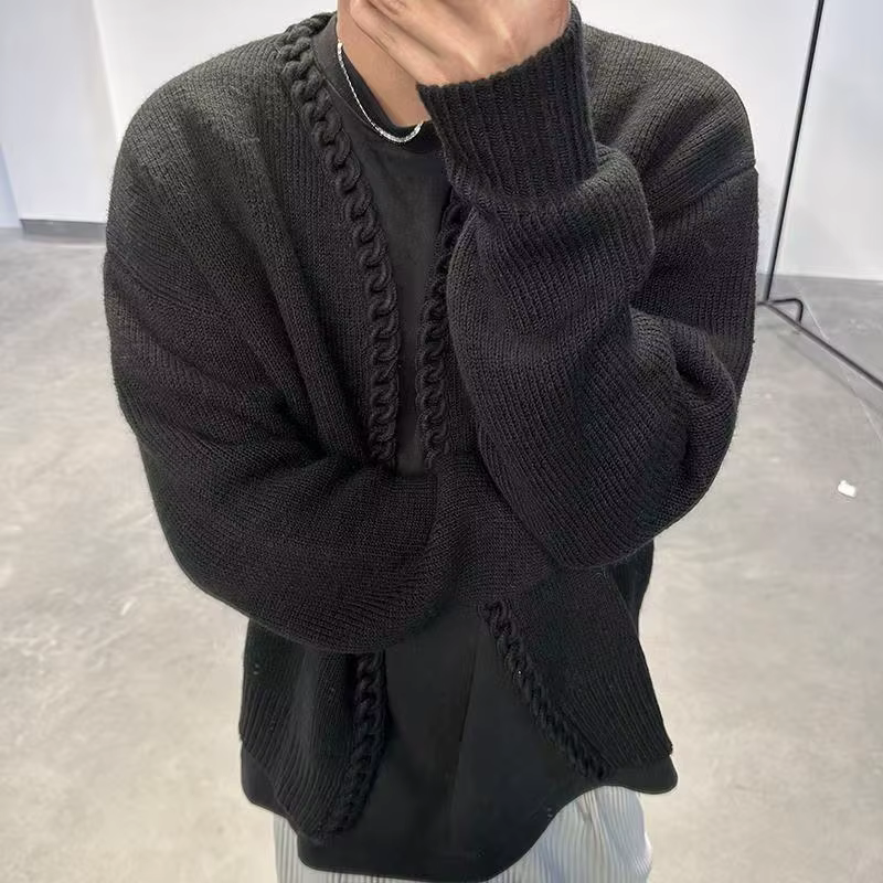 Vintage surpoids livres hommes Cardigan pull Design de luxe Jacquard tissage tricoté à la main hauts automne hiver laine tricots manteau