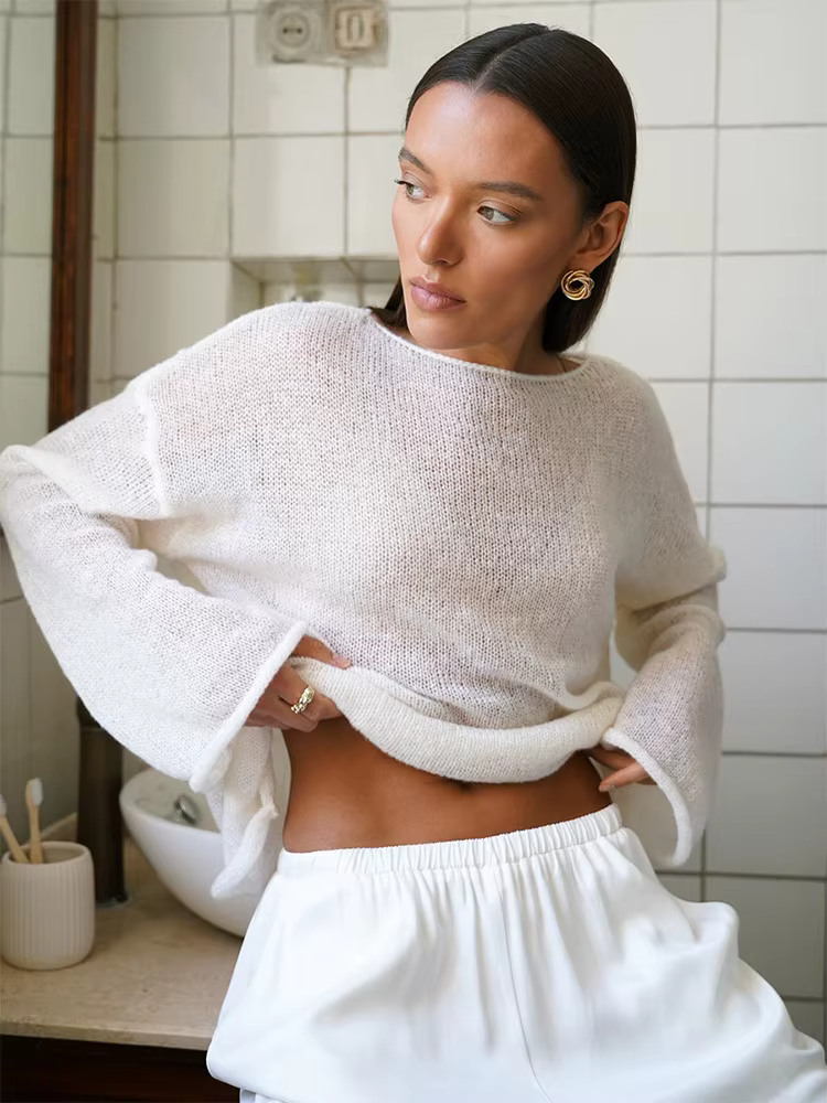 Pull en tricot transparent pour femme