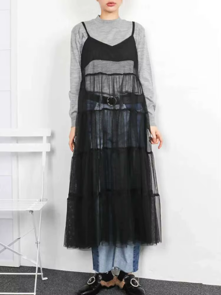 LANMREM-Robe à bretelles en maille pour femmes, dos nu, mode épissée, robes trapèze solides, vêtements féminins, été, 2YA2793, 2025