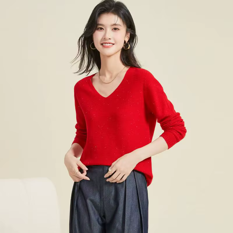 Nouveau 100% Pure laine à manches longues col en v pull pour les femmes en automne et en hiver