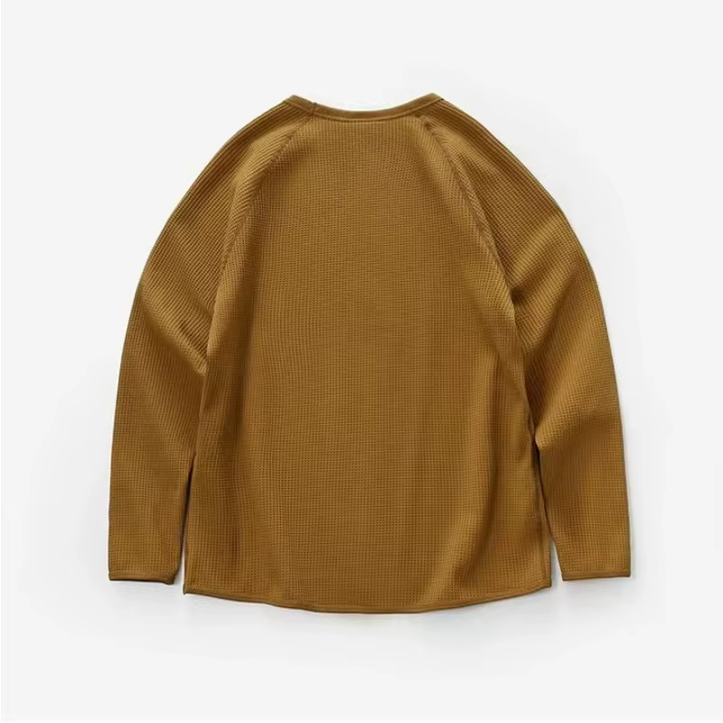 Nouveau T-shirt léger 2026 en tissu gaufré absorbant la transpiration et séchant rapidement, pull respirant à manches longues pour homme automne-hiver