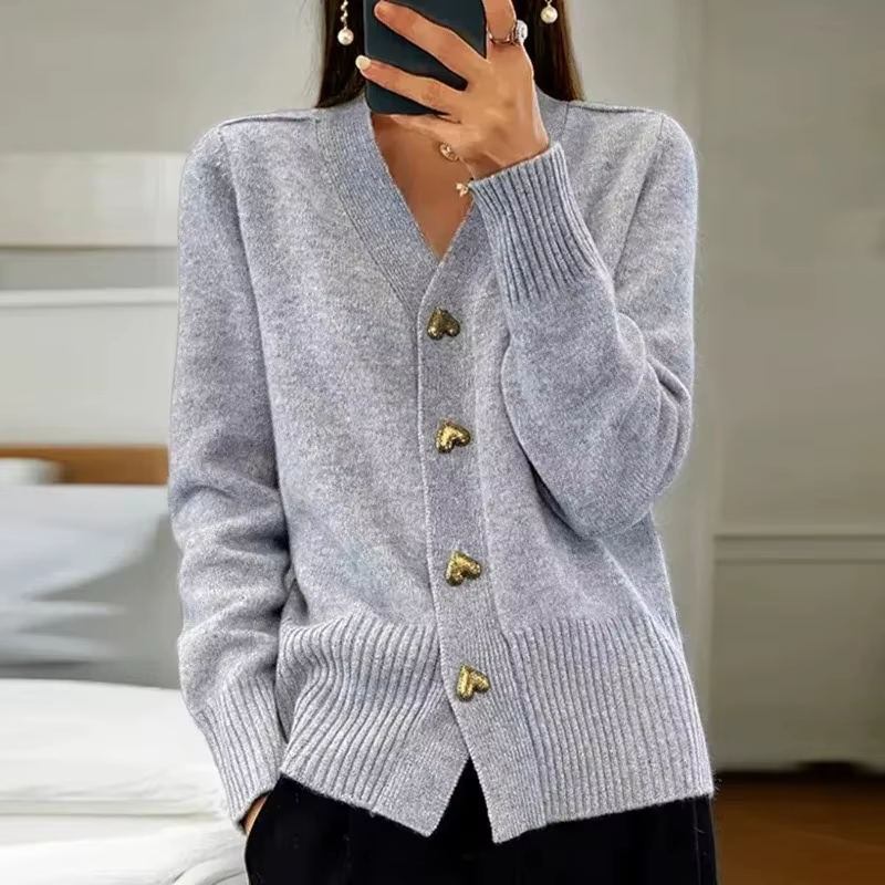 Automne hiver pull Cardigan femmes décontracté à manches longues col en V tricoté