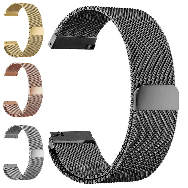 Bracelets de montre à boucle milanaise en maille, pour Galaxy Watch 3 4 5, 16mm, 18mm, 20mm, 22mm, 4 couleurs, fermeture magnétique