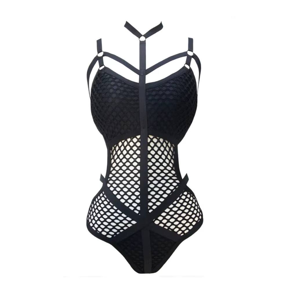 Combinaison en dentelle à bretelles, transparente, sexy, maillot de bain en résille tendance